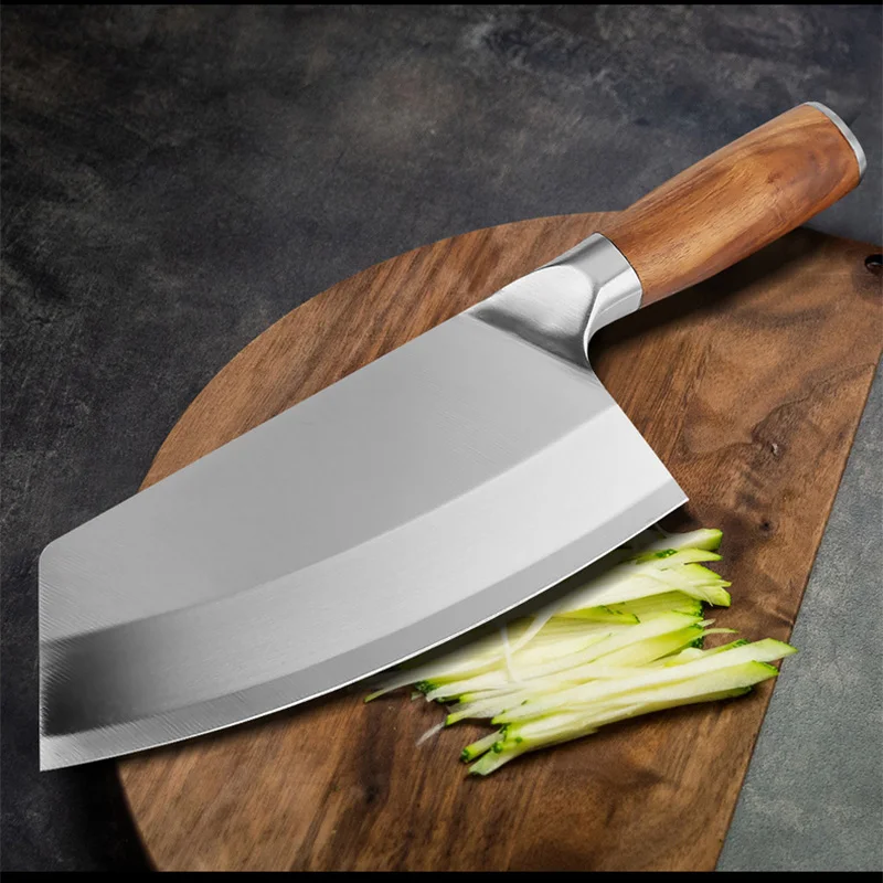 Chinese Chef Knife Stainless Steel Cleaver Kitchen Knife Razor Sharp Slicing Knife Meat Chopping Knife Wood Handle Butcher Knife