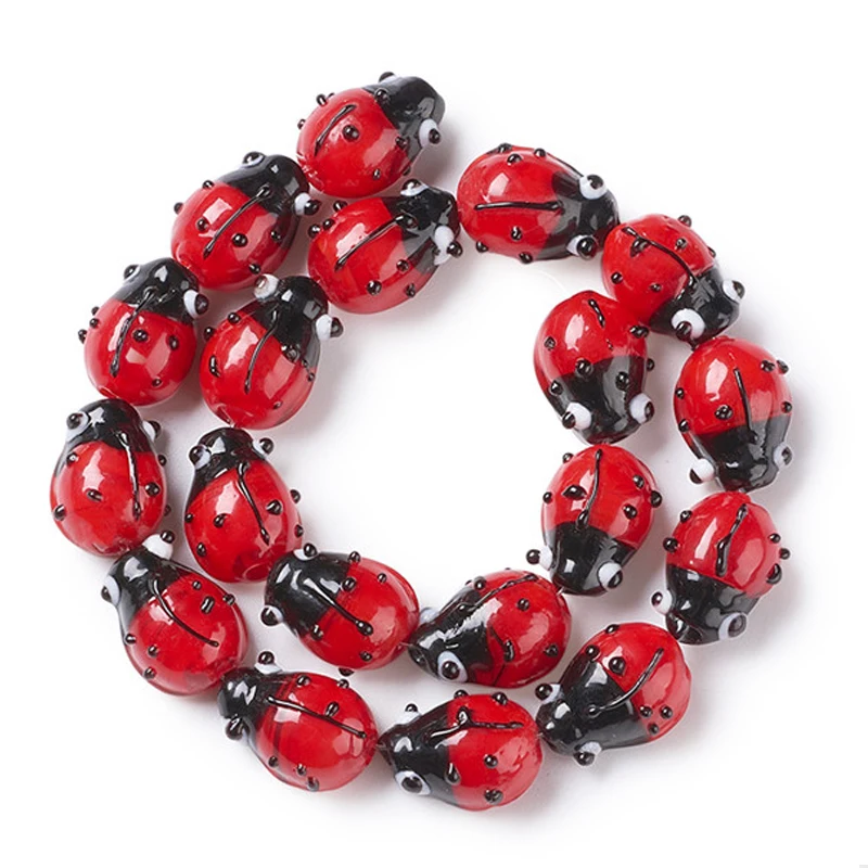 1 Strand Handmade Lampwork Beads Loose Spacer Bead Ladybug for Jewelry Making DIY Bracelet Necklace 9~10x12~14x5~6mm Hole: 1~2mm