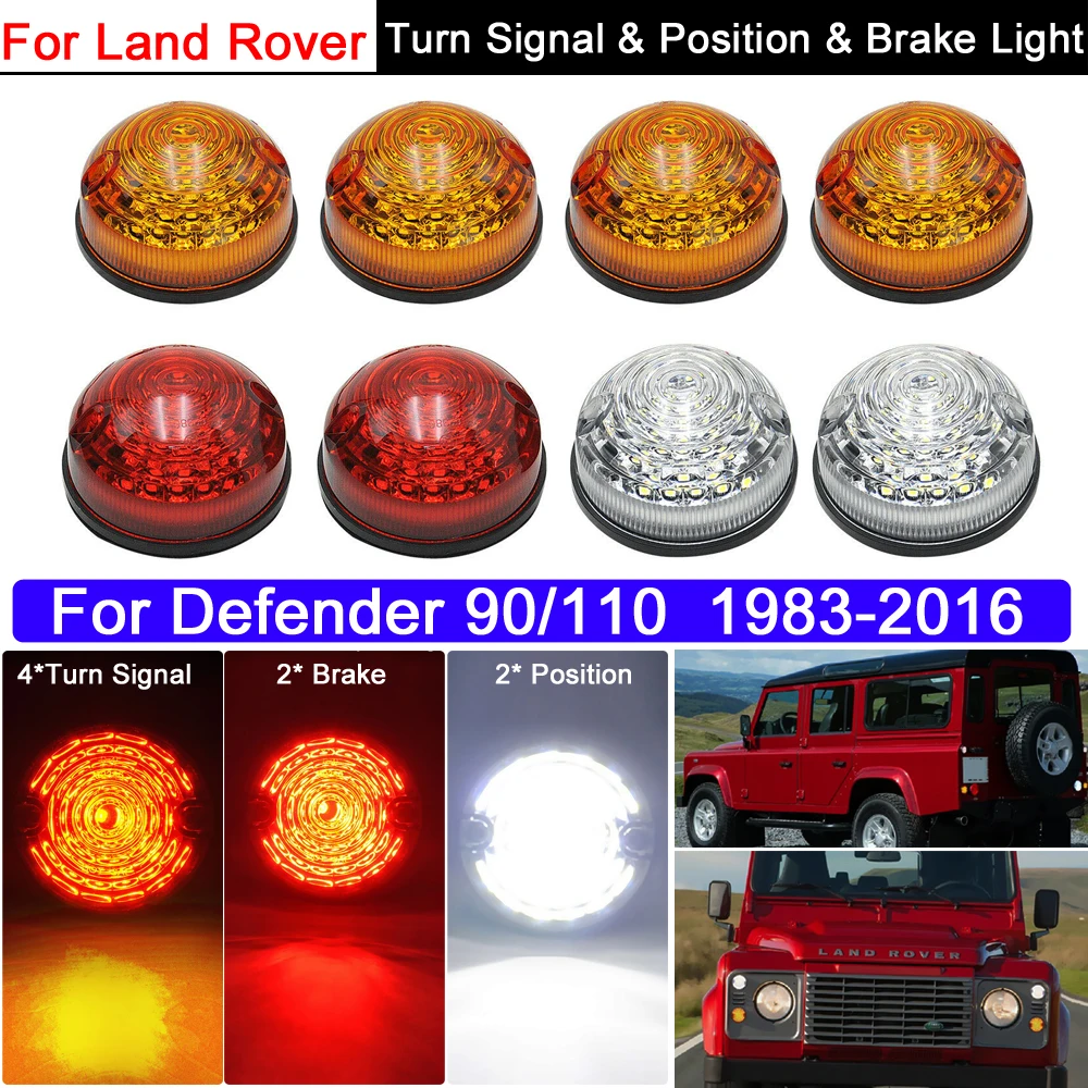 

8Pcs LED Lights Amber Turn Signal Light White LED Position Light Red Brake Stop Light For Land Rover Defender 90/110 1990-2016