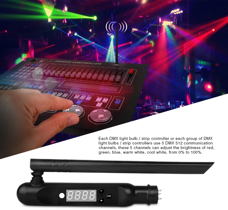 

FUTD01 DMX 512 LED Transmitter 2.4G Wireless Receiver Adapter for Stage Effect Lights 80 Channels 16 Group of Bulbs Controllers