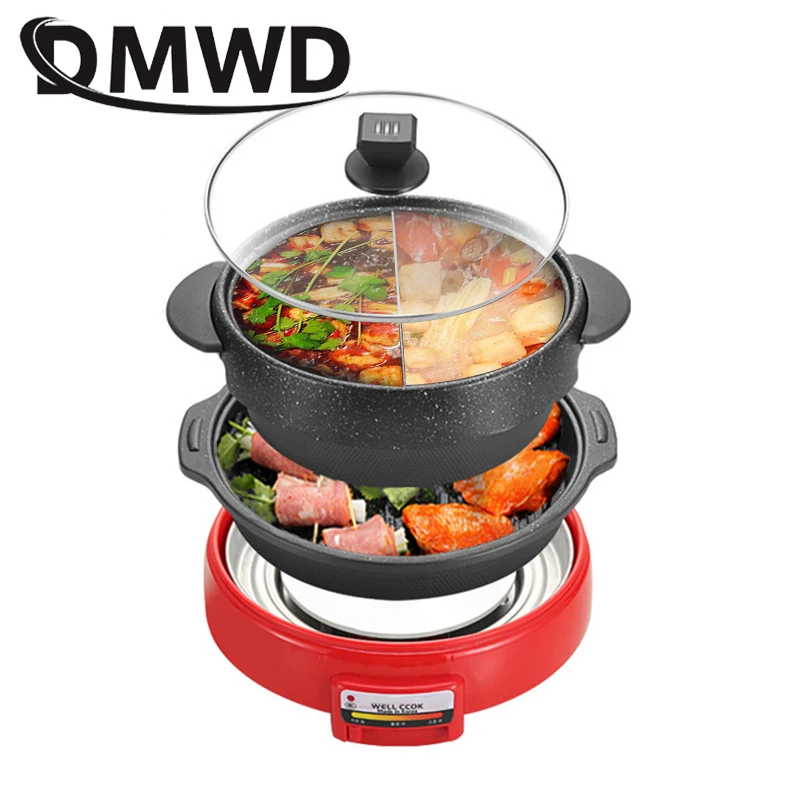 Multifunction Teppanyaki Frying Pan Electric Shabu Roaster Oven Korean Barbecue Grill Heater Stew Soup Hotpot Skillet Cooker Pot