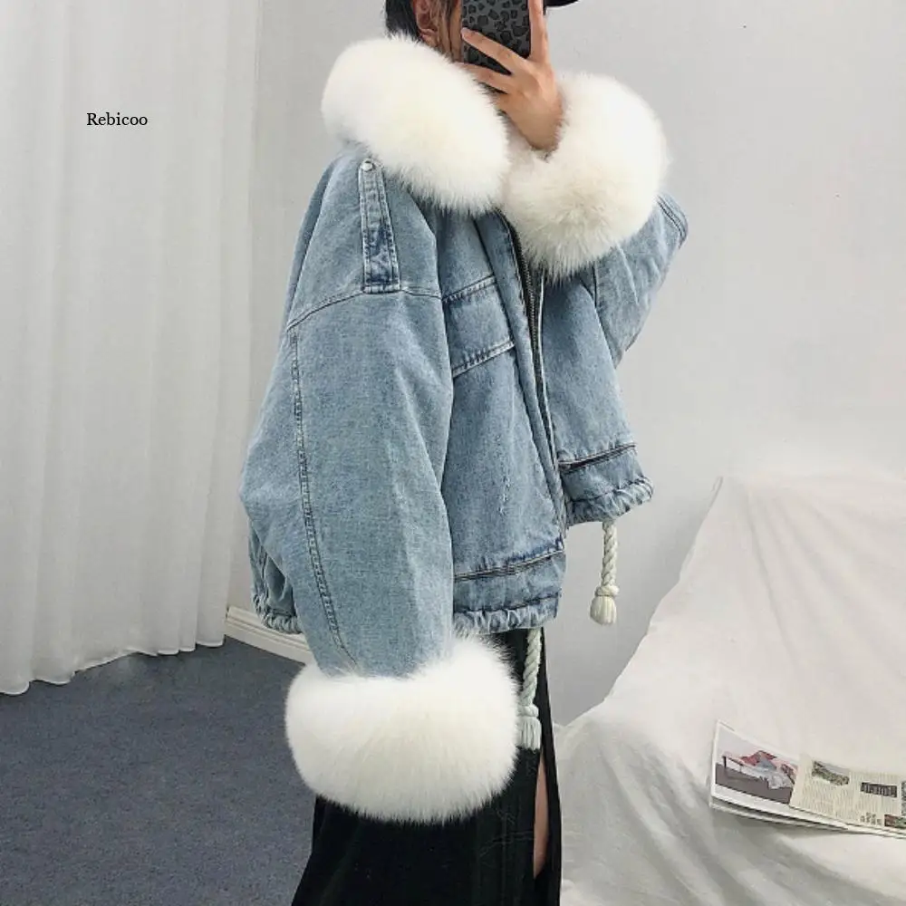 Autumn Winter Women Jacket Coat Warm Faux Fur Short Jean Jackets Ladies Fashion  3xl Denim Outwear Thicken Clothes