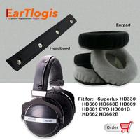 EarTlogis Velvet Replacement Parts for Superlux HD330 HD660 HD668B HD669 HD681 EVO HD681B HD662 HD662B EarPads Bumper Headband