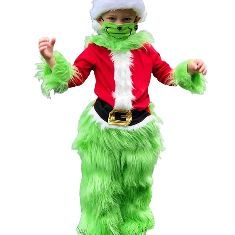 2Pcs Toddler Kids Boys Girls Christmas Furry Outfits Santa Claus Clothes Halloween Xmas Party Dress Up Cosplay Costume