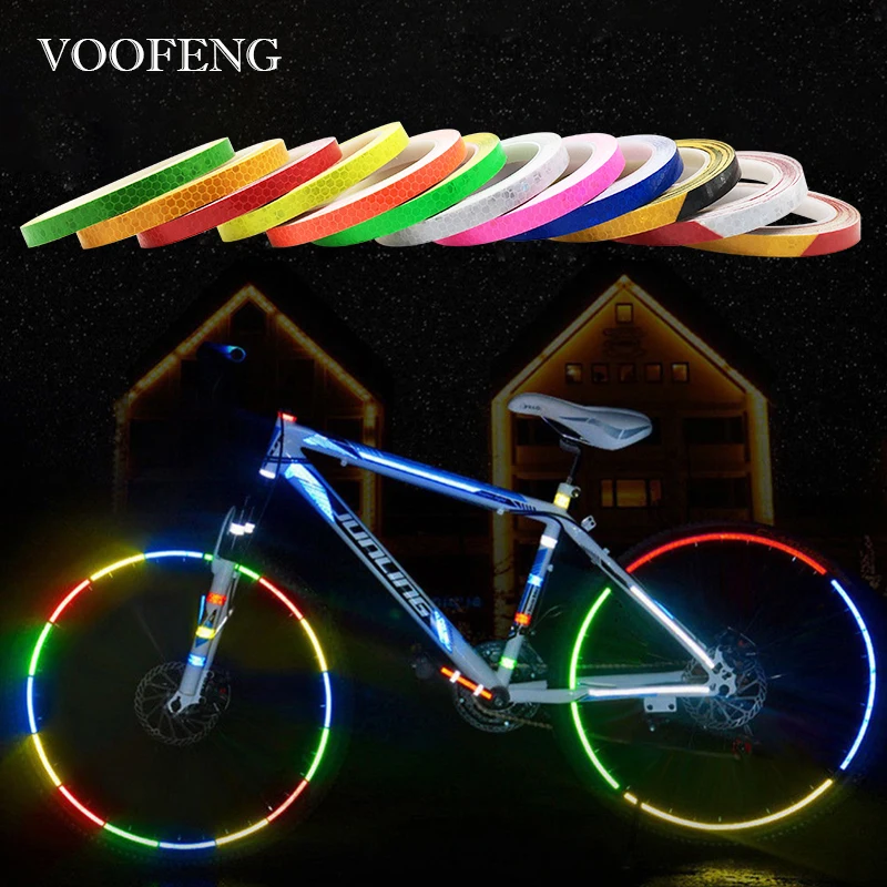 VOOFENG Fiets Reflecterende Sticker Hoge Zichtbaarheid Reflecterende Tape Fiets Auto Sticker 12 Kleuren Zelfklevende Waarschuwing Tape 1 cm * 8 m