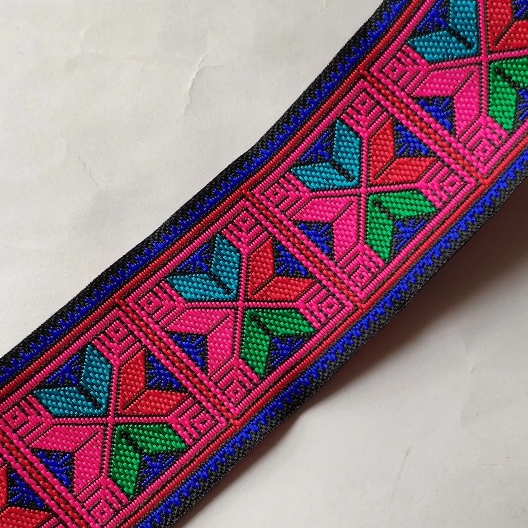 5yard Hmong Cross Stitch Embroidery Jacquard Webbing Ethnic Lace Trim 5cm Dress Collar Ribbon Band Tribal Thai Boho DIY Tibet