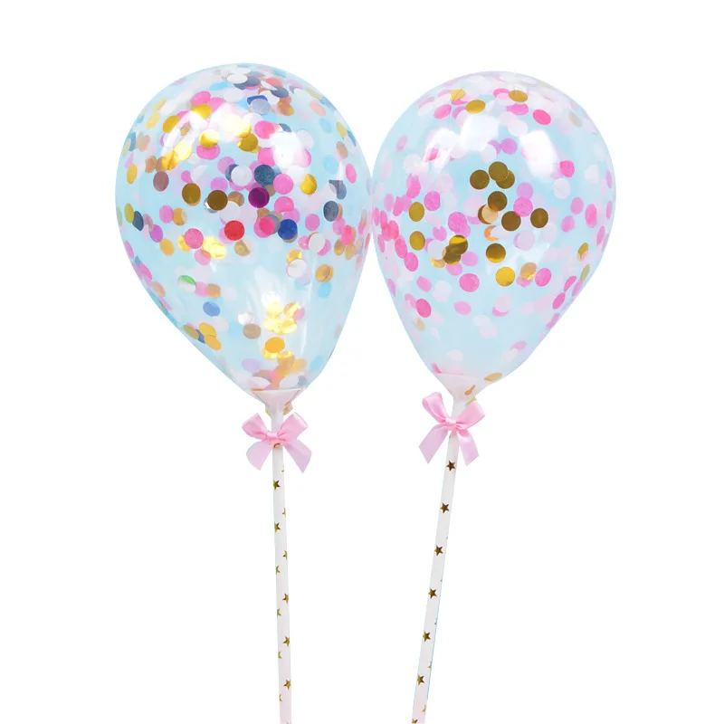 5 inch thick sequined latex transparent confetti balloon birthday party cake decoration supplies wedding cake insert card