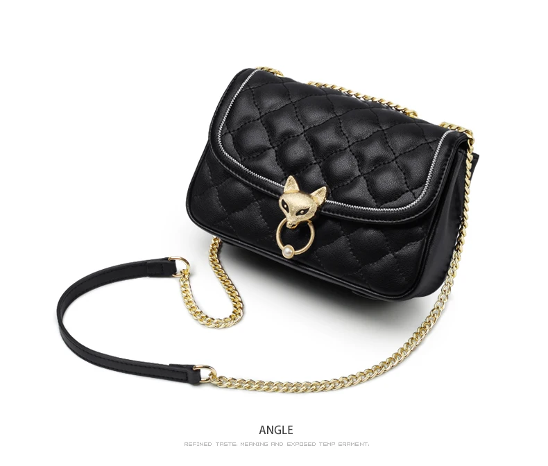 FOXER Damen-Umhängetasche aus Spaltleder mit Kettengurt, Elegante Klassische Crossbody-Tasche mit Rautenmuster, Damen-Messenger-Taschen – Detail 15
