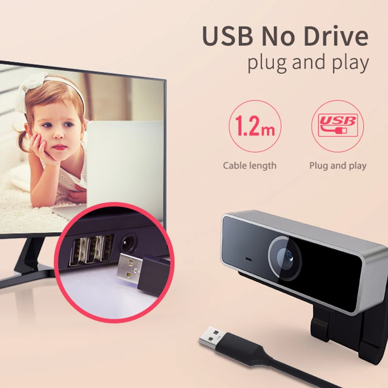 1080P USB Webcam 1920 *1080 Dynamic Resolution With Microphone Web Camera for Microsoft PC Laptop Black
