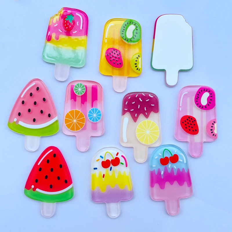 10 Pieces Of Acrylic Cute Mixed Fruit Popsicle Flat Back Convex Scrapbook Kawaii DIY Accessories 058