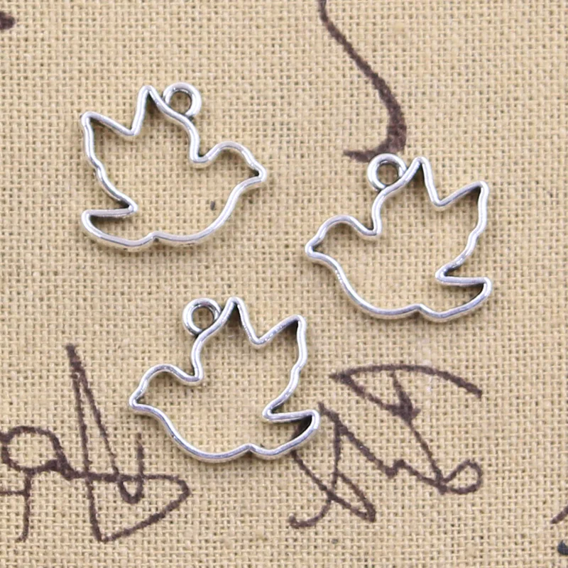 40pcs Charms Peace Dove Bird 16x18mm Antique Silver Color Pendants DIY Crafts Making Findings Handmade Tibetan Jewelry