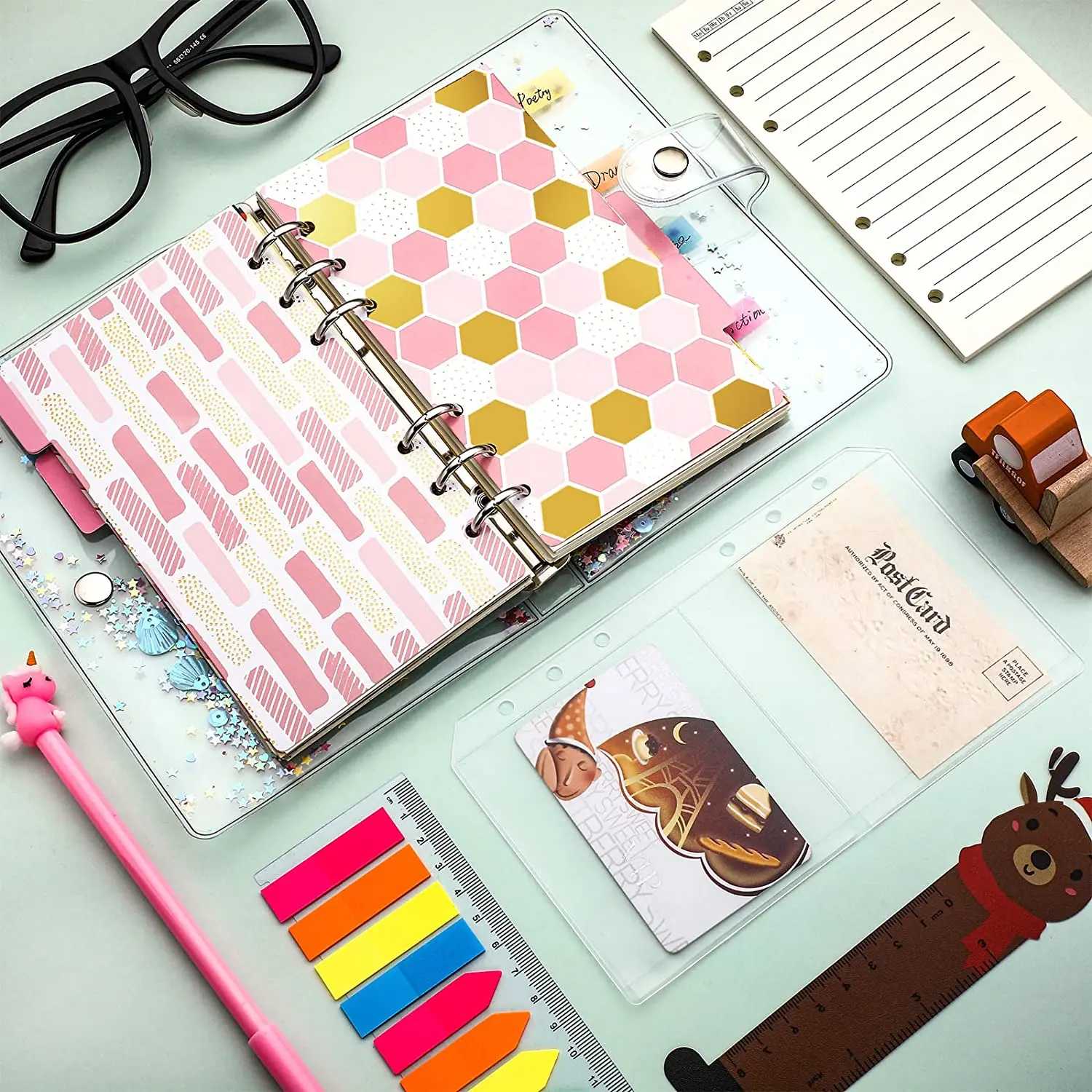 A6 Refillable Paper Set with Colorful Inserts, Lined Paper, Binder Pockets, Index Tabs, for Planner Organizer Notebook Journal