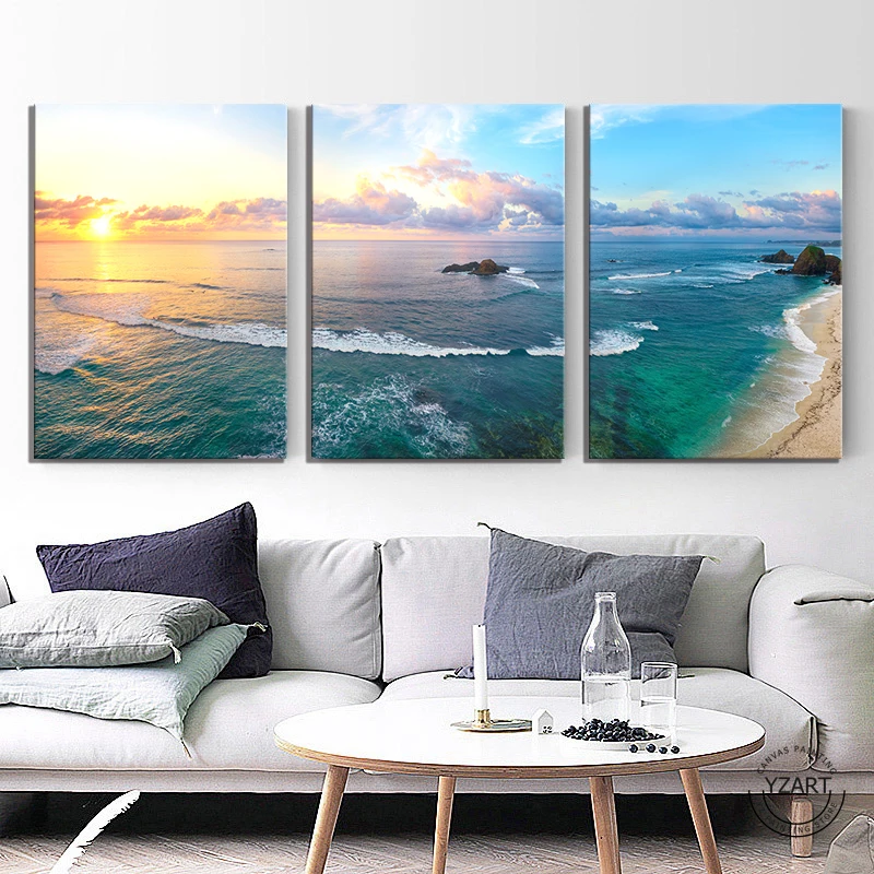 Beach Sea Sunset Natural Scenery 5D Diy Diamond Painting 3 Pieces Embroidery Full Square Round Drill Mosaic Home DecorZP-4024