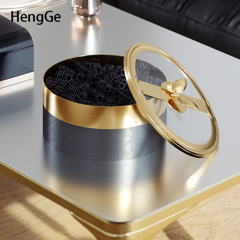 Nordic Black Gold Dried Fruit Tray Double Layer Rotatable Candy Trays Decorative Living Room Desktop Snack Container Ornaments