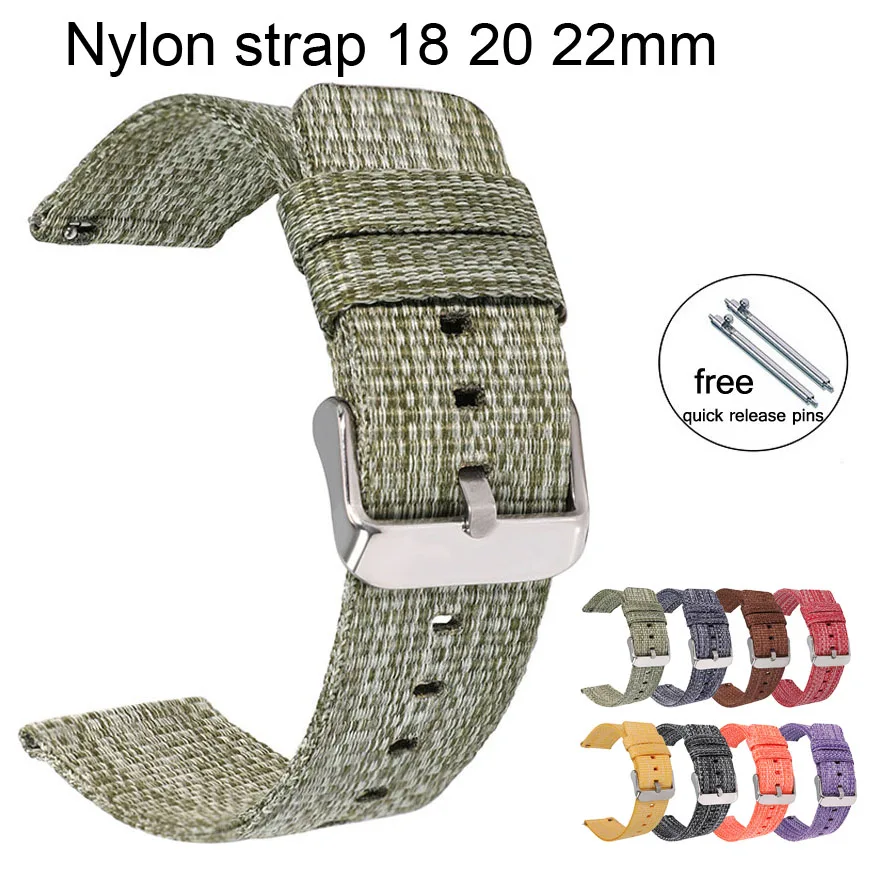 18mm 20mm 22mm Nylon Watch Band Strap Replacement Watchbands Canvas Wrist  Weave Belt Bracelet Sports Fabric Watch Strap