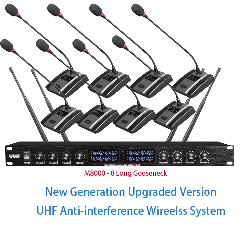 

MiCWL Audio 8 Gooseneck Desk Wireless Conference Microphones System UHF 8 Desktop Mic Meeting Room Three Years Warranty