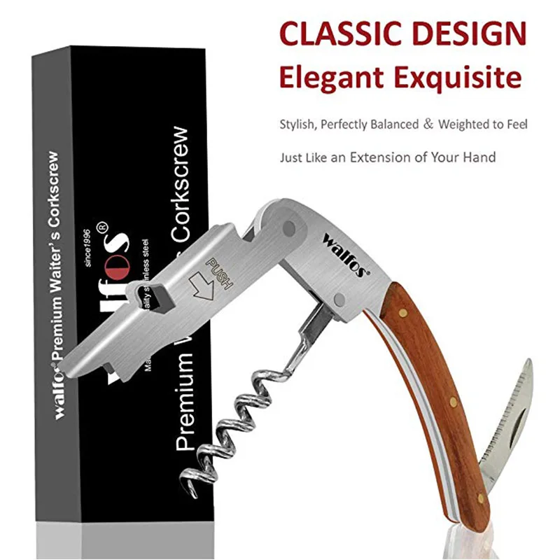 WALFOS High Quality Wood Handle Professional Wine Opener Multifunction Portable Screw Corkscrew Wine Bottle Opener Sea Horse