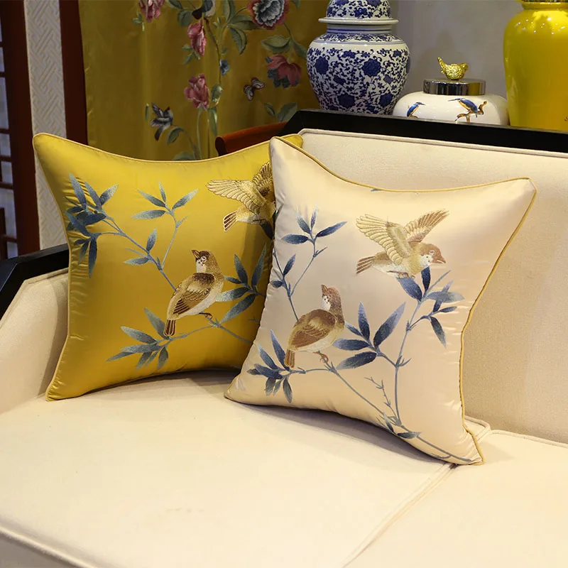 Bird Embroidery Pillows Chinese Luxury Cushion Case Retro Decorative Pillow Cover For Sofa Chair Living Room Home Decorations