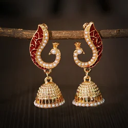 Ethnic Women's Peacock Indian Jewelry Gypsy Vintage Tribe Imitation Pearls Tassel Jhumka Earrings Fashion Jewelry