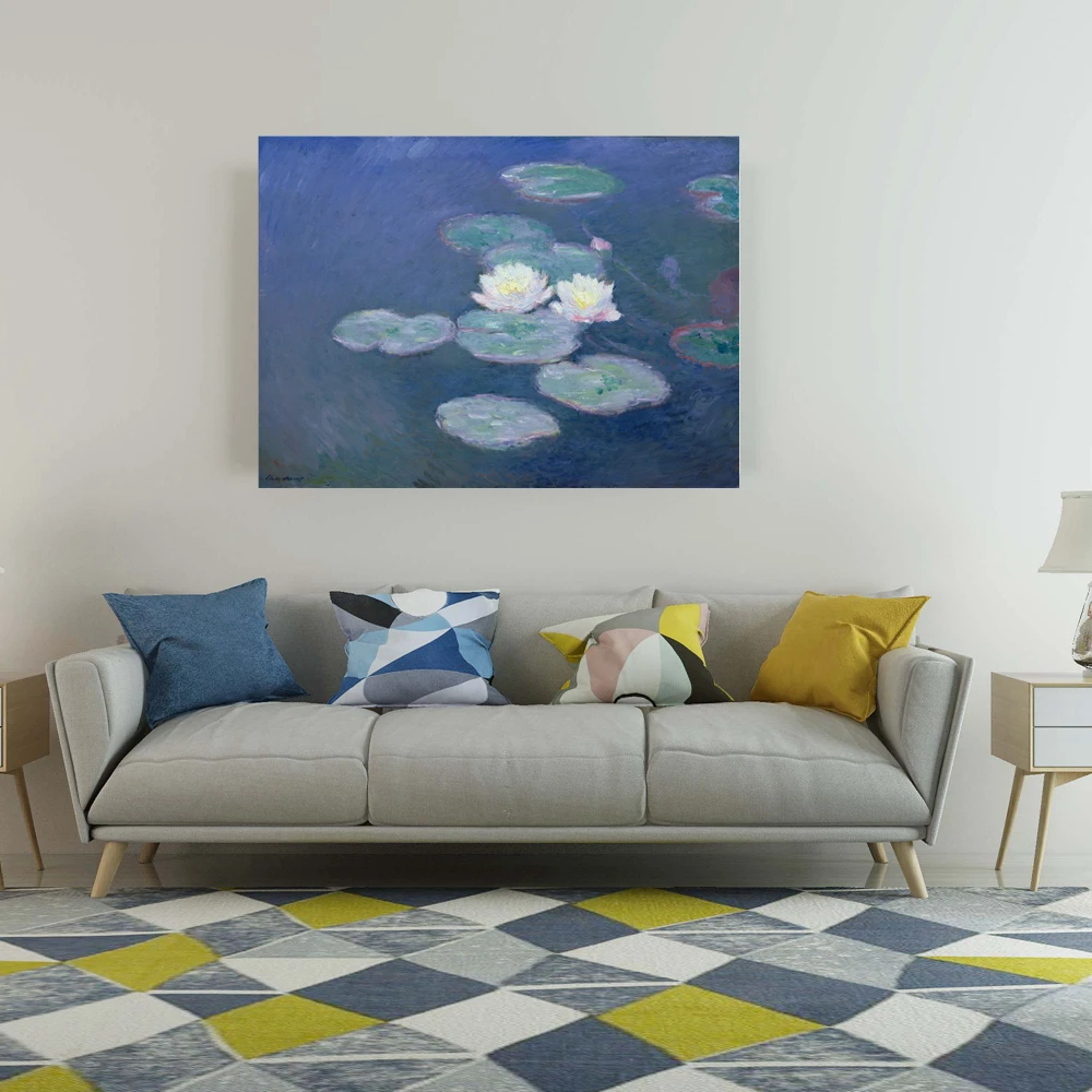 

Claude Monet Lotus Water Lilies Artwork Canvas Painting Print Hallway Office Room Kitchen Bathroom Wall Art Picture Drop Ship