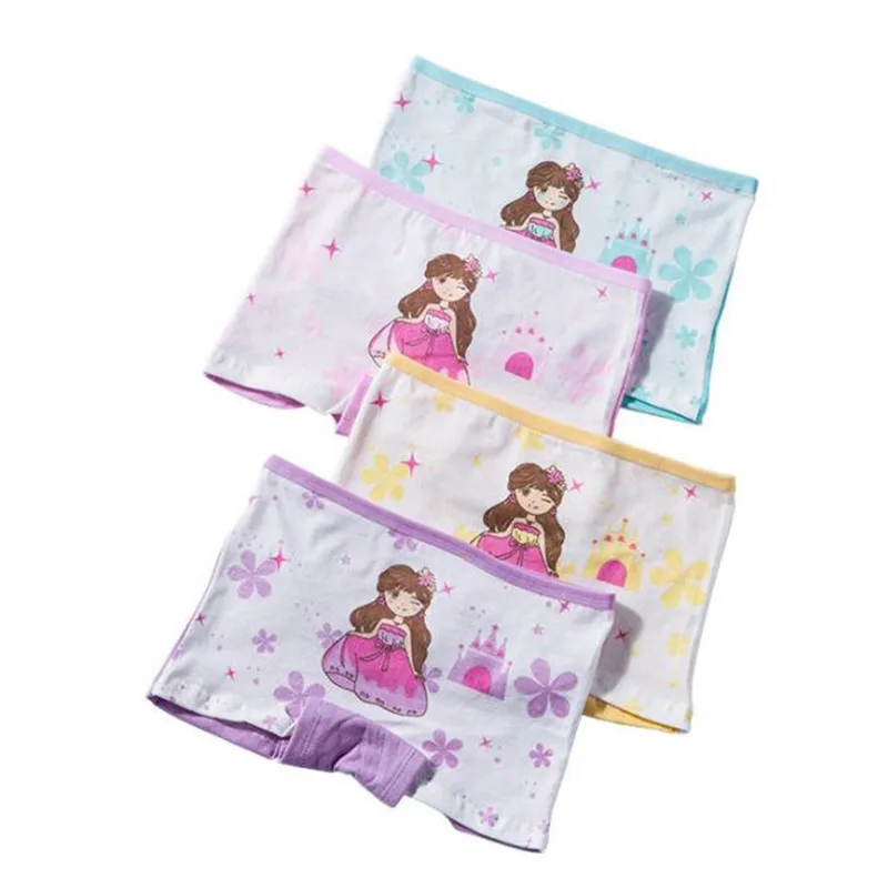 4pcs Girls Cotton Underwear Kids Princess Cat Floral Printing Panties Children Brief Quality Soft Underpants Size 2T-10T