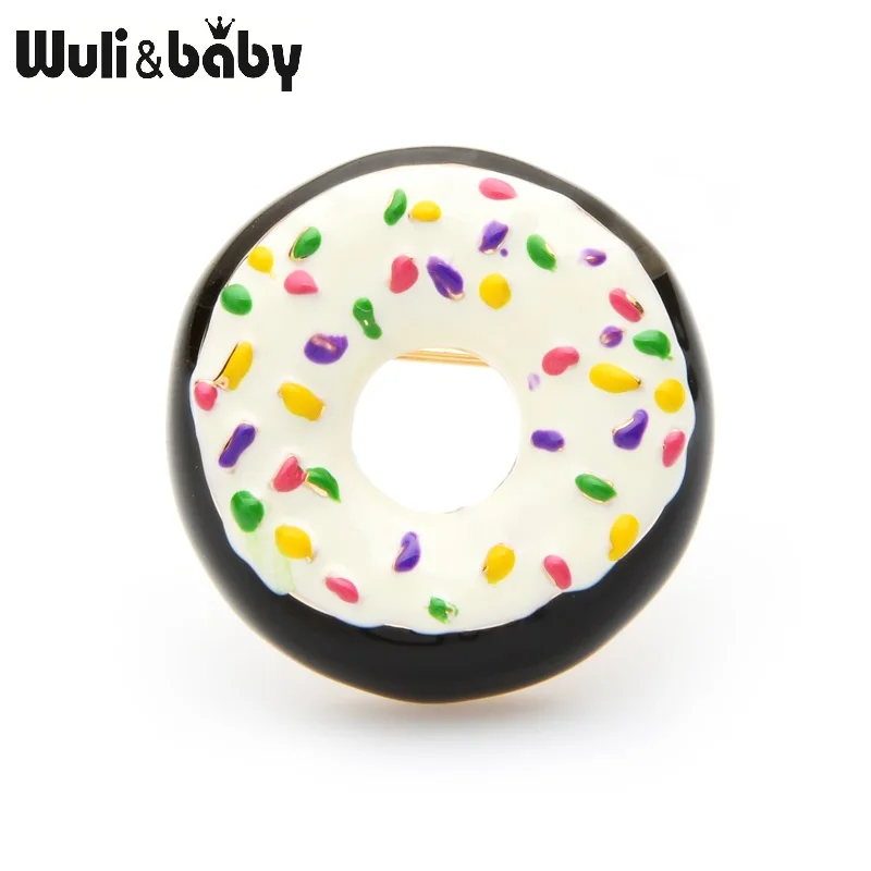 Wuli&baby Pink Blue White Enamel Donuts Bread Brooches Women Cute Favorite Food Casual Party Brooch Pins New Year Gifts