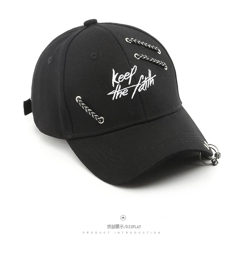 Outdoor Herren Damen Punk Hip-Hop Baseballkappe Neue Koreanische Stylische Dad Hat mit Kettenring Snapback Hüte Sporthut – Detail 6