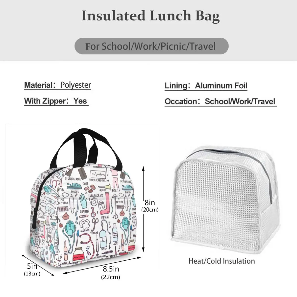 Sac isotherme à motif de médecins et d'infirmières pour femmes, sac à lunch isotherme, glacière pour aliments, boîte à bento chaude, fourre-tout pour enfants, 1PC, nouveauté