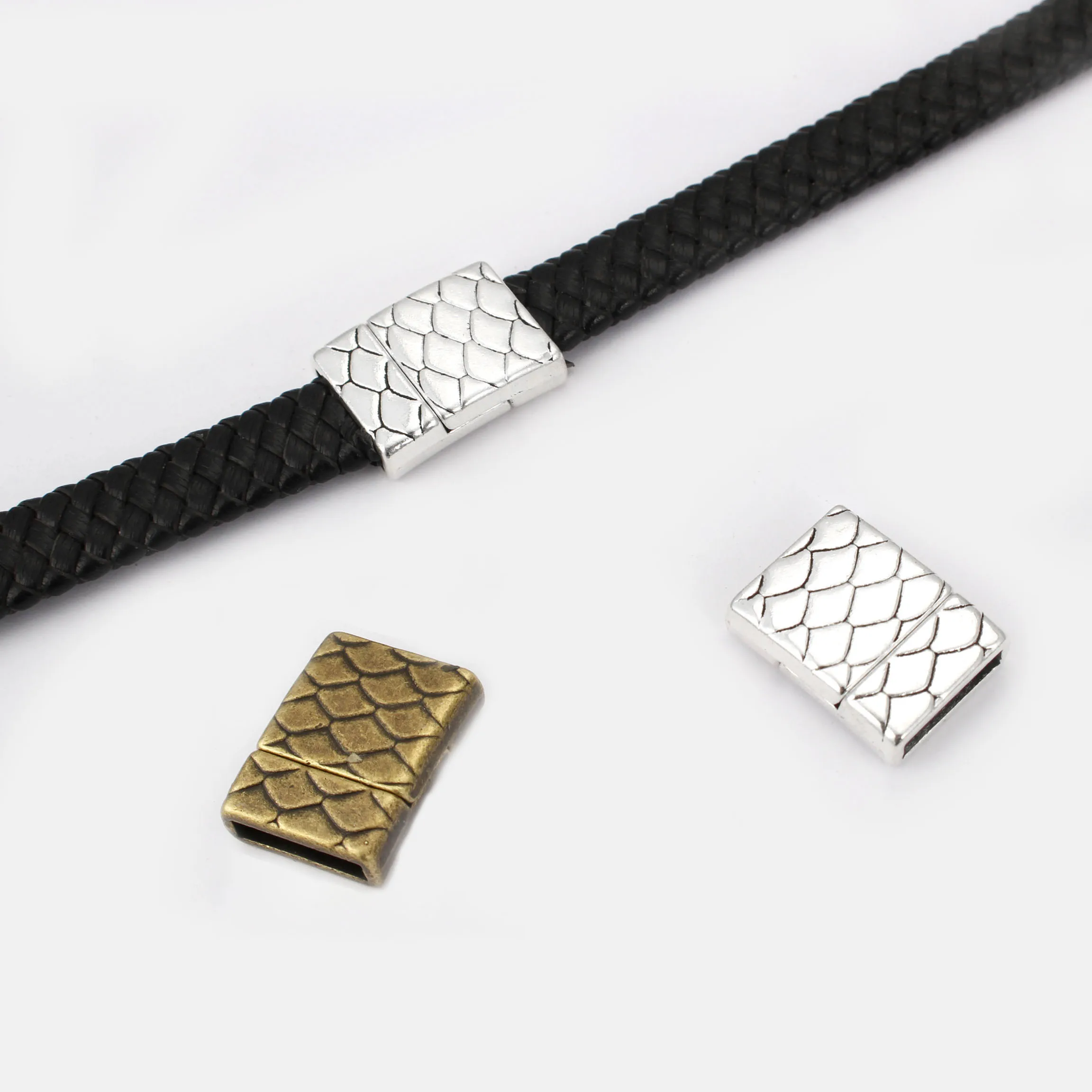 3PCS Dragon Scale Pattern Flat Strong Magnetic Clasp Leather Cord End Clasp For 12x2mm Flat Leather Cord DIY Jewelry Making
