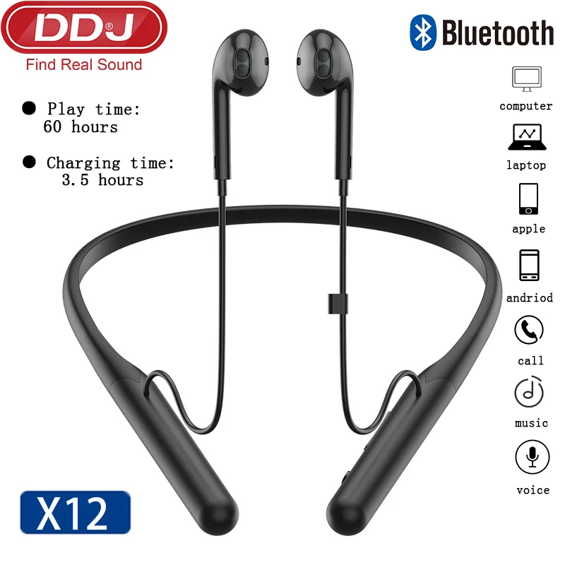 DDJ X12 Bluetooth Earphone Wireless Earbuds Headset Hanging Neck Gamer Headphones With Microphone Waterproof For Xiaomi Buds Ios