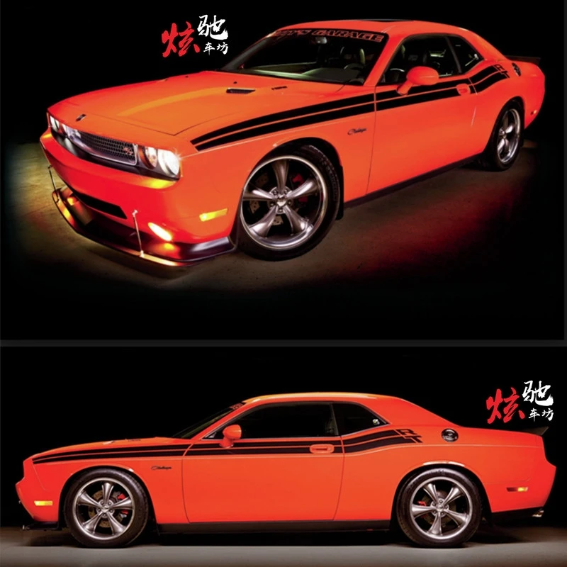 Car sticker FOR Dodge Challenger body sticker pull flower charger Hellcat body side skirt parallel line car sticker color bar