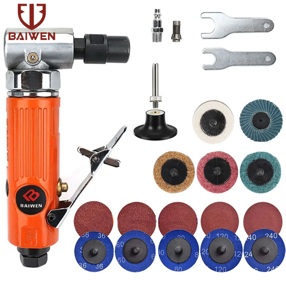 1/4\'\' Air Angle Die Grinder 90 Degree Pneumatic Grinding Polisher Mill Engraving Machine with 2inch Sanding Discs 20000RPM