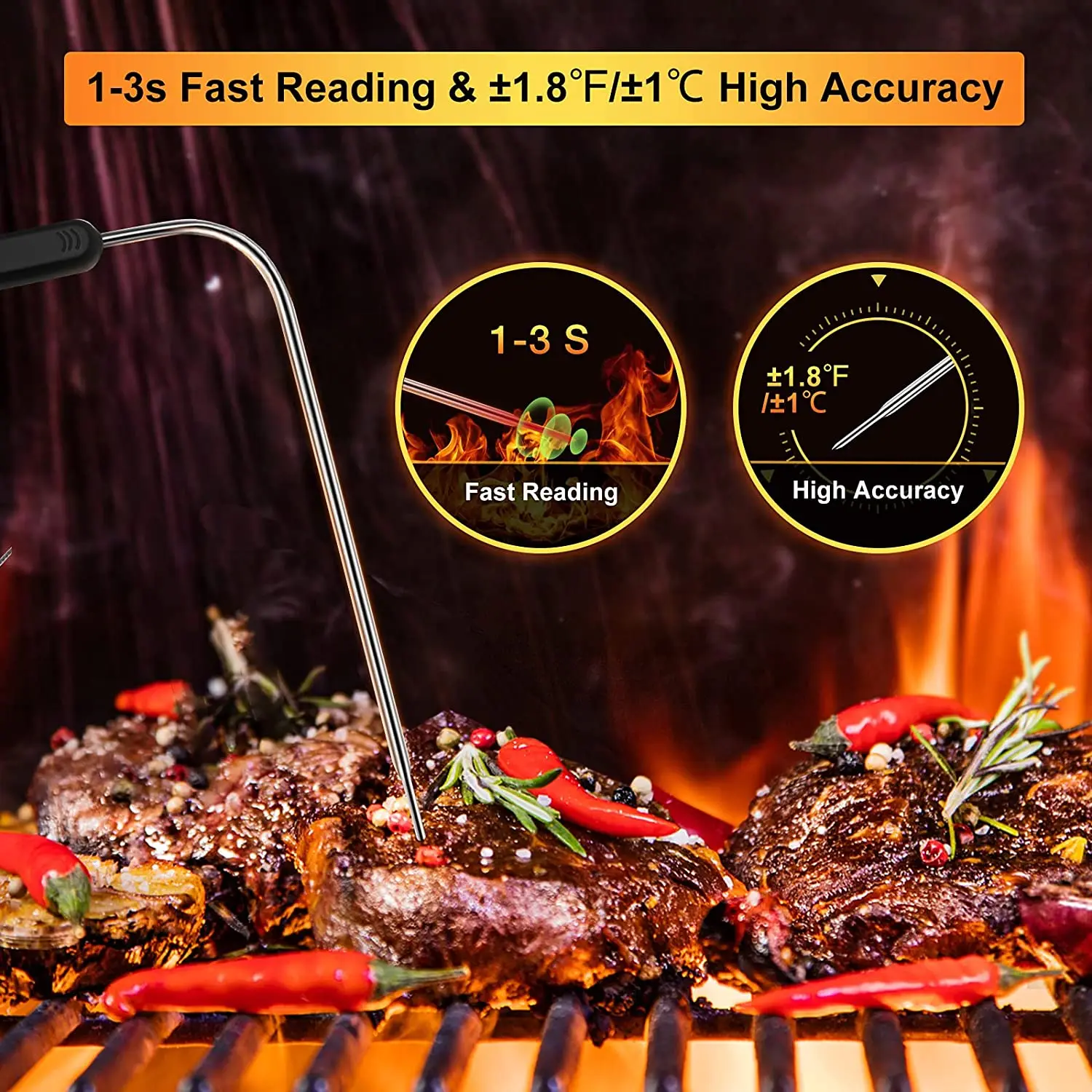 328ft Wireless Meat Thermometer for Grilling Smoker BBQ Oven Digital Food Kitchen Thermometer with 4 Probes Timer Alarm Gift New