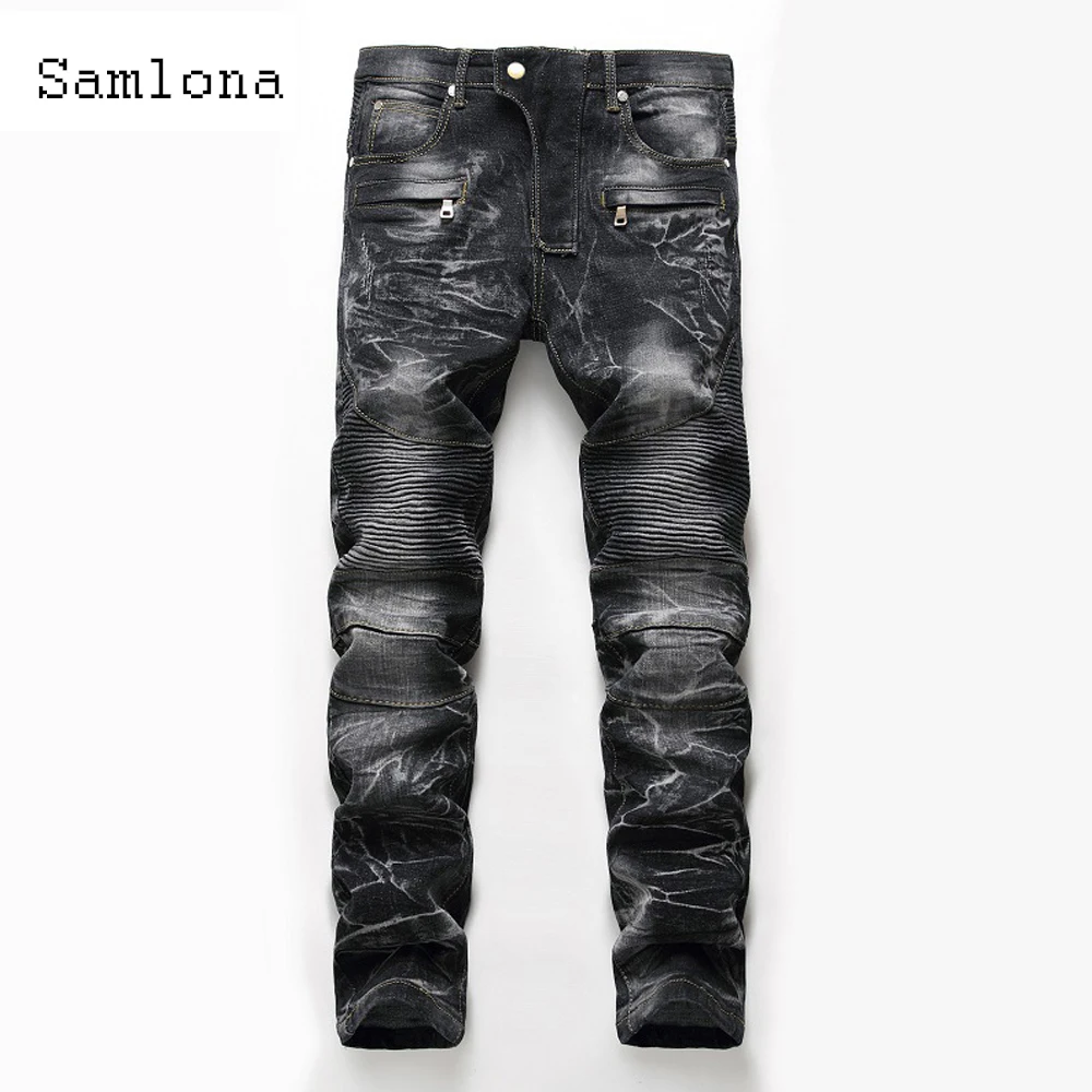 Men Sexy Jeans Denim Pants Casual Pantalon Big Size Mens Clothing Fashion 2024 European and American style Pleated Demin Trouser