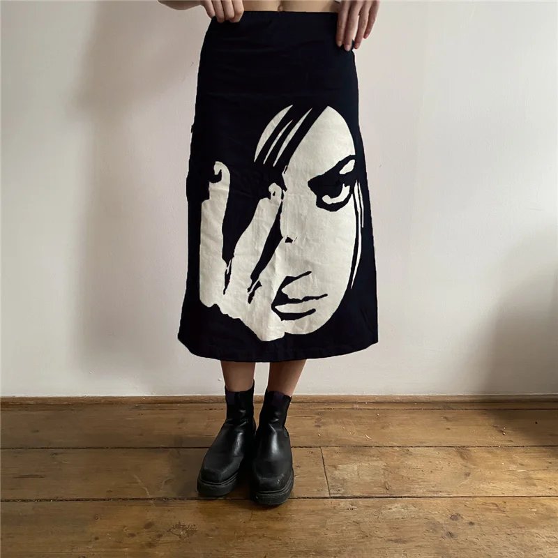 2021 years 90s punk portrait print skirt E-girl Harajuku pattern female skirt abstract print high waist skirt streetwear gothic