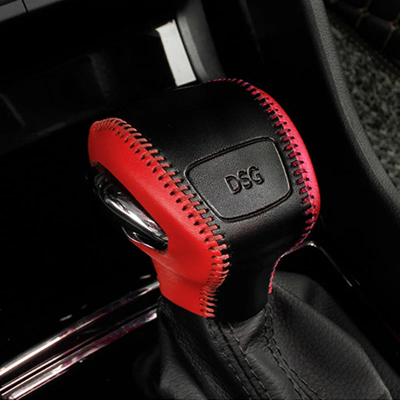 Auto Hand Sewing Leather Gear Shift Knob Cover Handbrake Lever Protective Sleeve For Skoda Kodiaq 2017-2021 Car Accessories