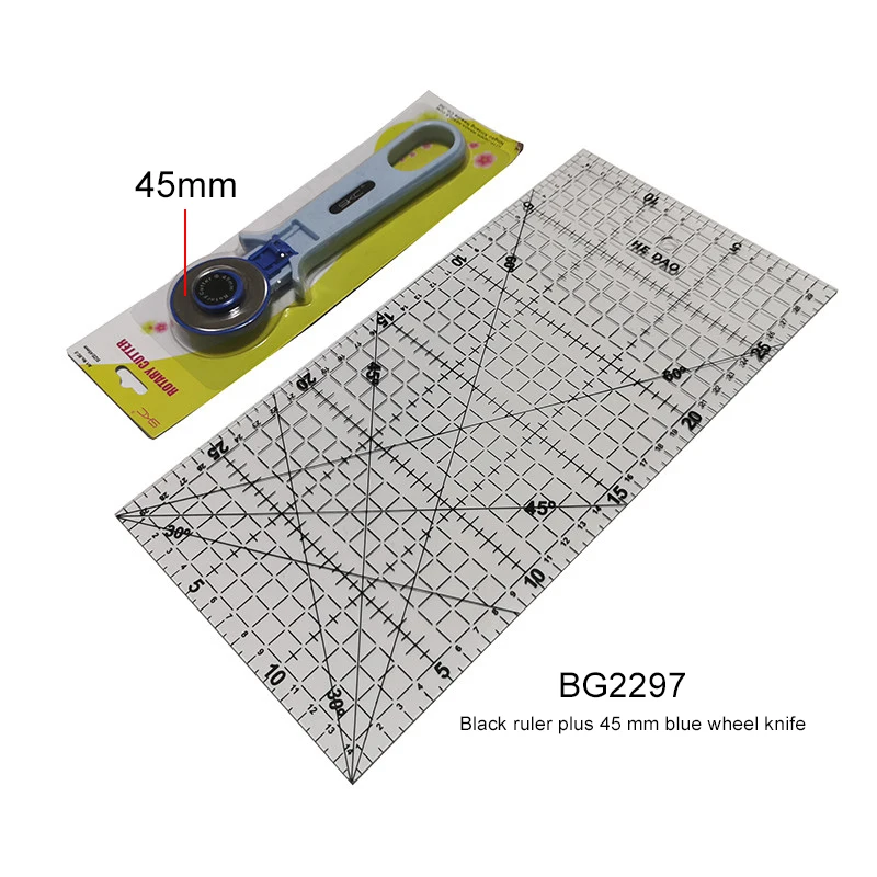 Règle de Patchwork en Acrylique Transparent, Combinaison d'Outils, Couteau Rond de 45mm, 15x30cm, 1 Pièce