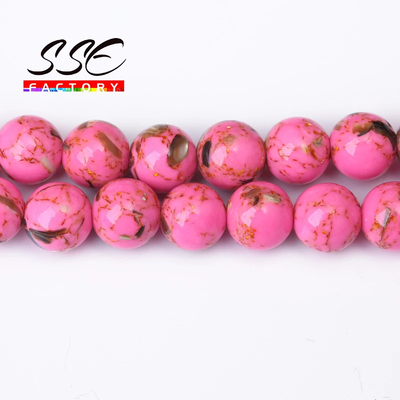 Natural Stone Beads Magenta Howlite Shell Turquoises Round Loose Bead For Needlework Jewelry Making Accessories 15