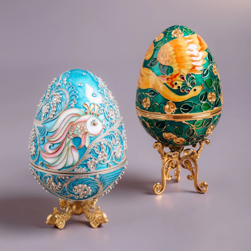 zq  Colorful Egg Easter Jewelry Box Handmade Filigree Enamel European Style Luxury Decoration