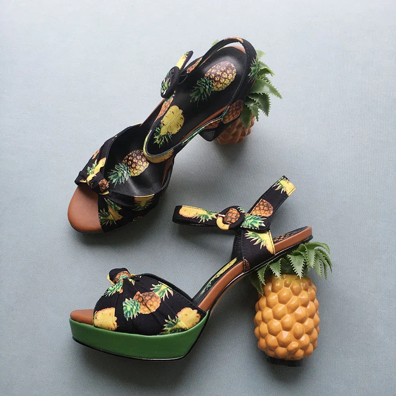 Phoentin pineapple high heels buckle strap sandals 2023 pink printed Peep-Toe Pumps summer platform shoes women novelty FT919