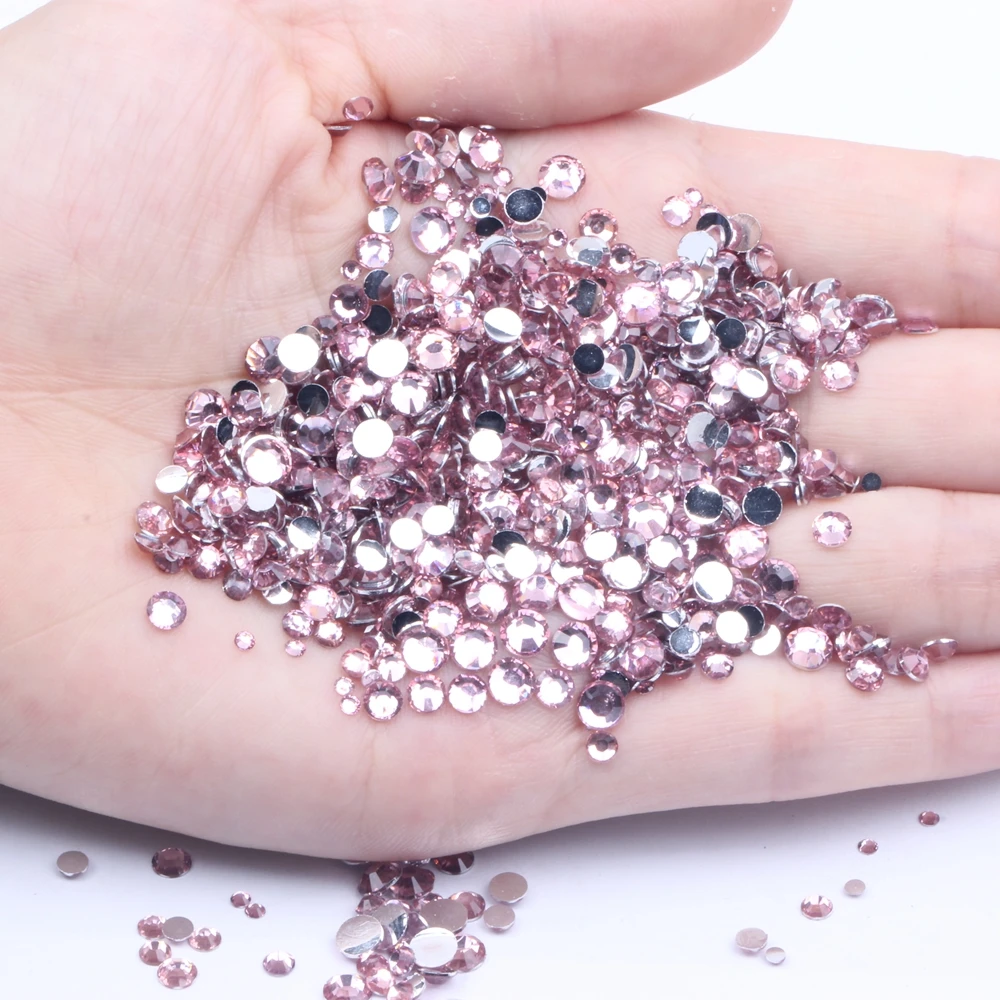 Resin Rhinestones Pale Pink 500/1000pcs 2-6mm Round Flatback Non Hotfix Diamonds Applique For Craft Wedding Dress Decoration