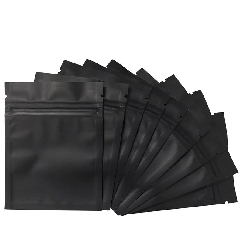 100 Pack Smell Proof Bags Resealable Mylar Bags Foil Pouch Bag Flat Zipper Closure Bag Matte Black 3 x 4 Inch