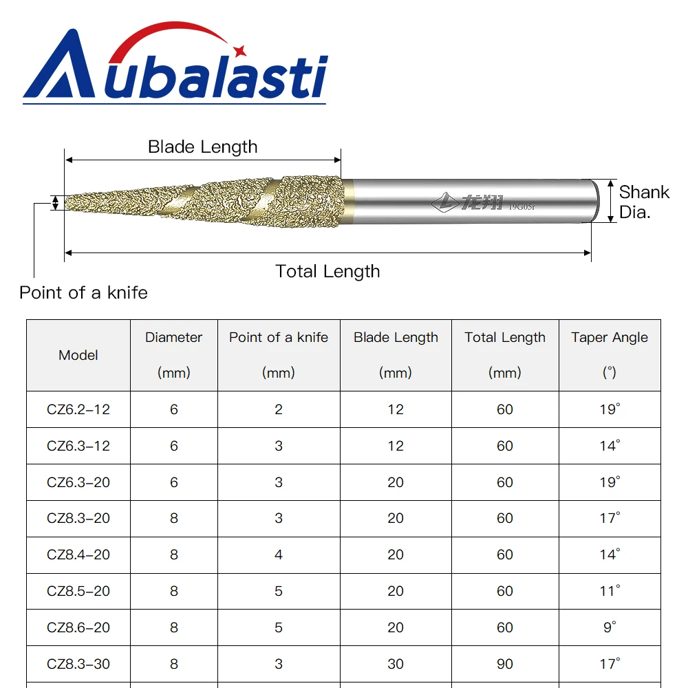 Aubalasti Melt Melting CNC Stone Carving Router Bit Stone Carving Tools Deep Relief Lettering Granite Diamond Engraving Tool