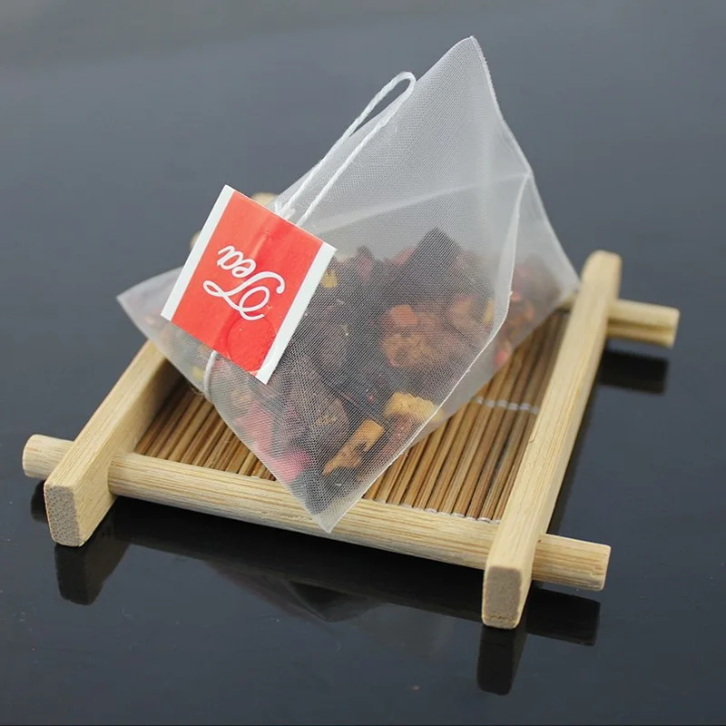 1000pcs/lot Pyramid Tea Bags Filters Nylon TeaBag Single String With Label Transparent Empty Tea Bag Customized logo