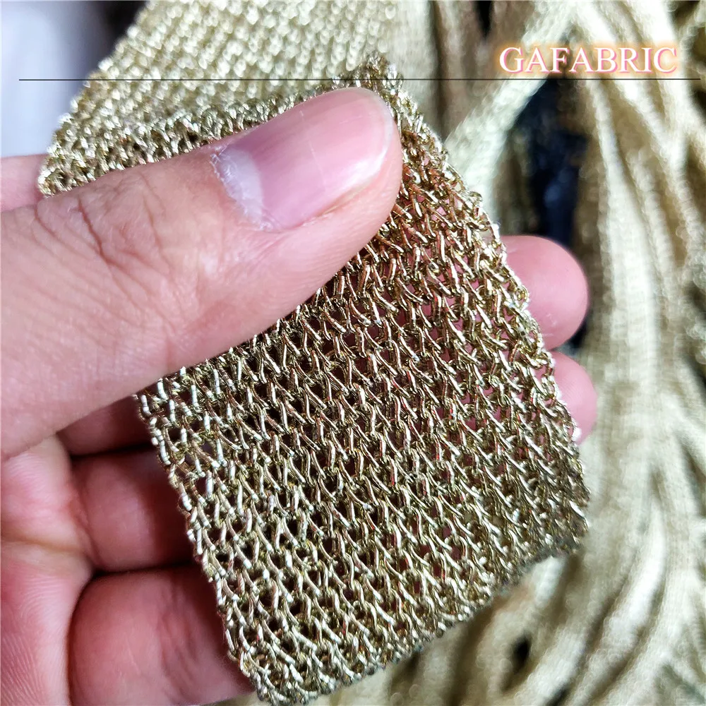 4cm Wide Knitted Gold Thread Mesh Webbing Hollow Braided Webbing Fabric Sewing Lace Trim 1 Yard