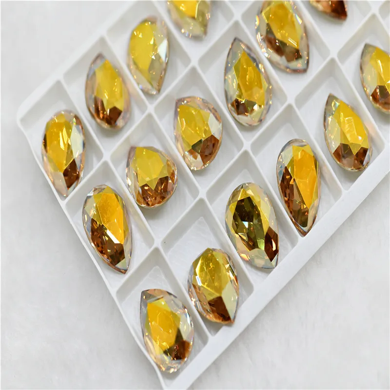 k9 glass Sunshine strass stone beads for  jewels making Rhinestones for DIY Apparel Clothing Decoration teadrop Rivoli