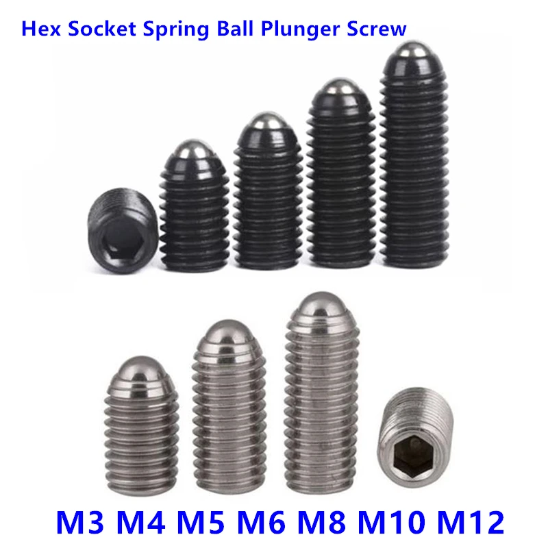 M3 M4 M5 M6 M8 M10 M12 Hex Socket Spring Ball Plunger Grub Point Set Screw Bolt Black 12.9 grade alloy steel 304 stainless steel