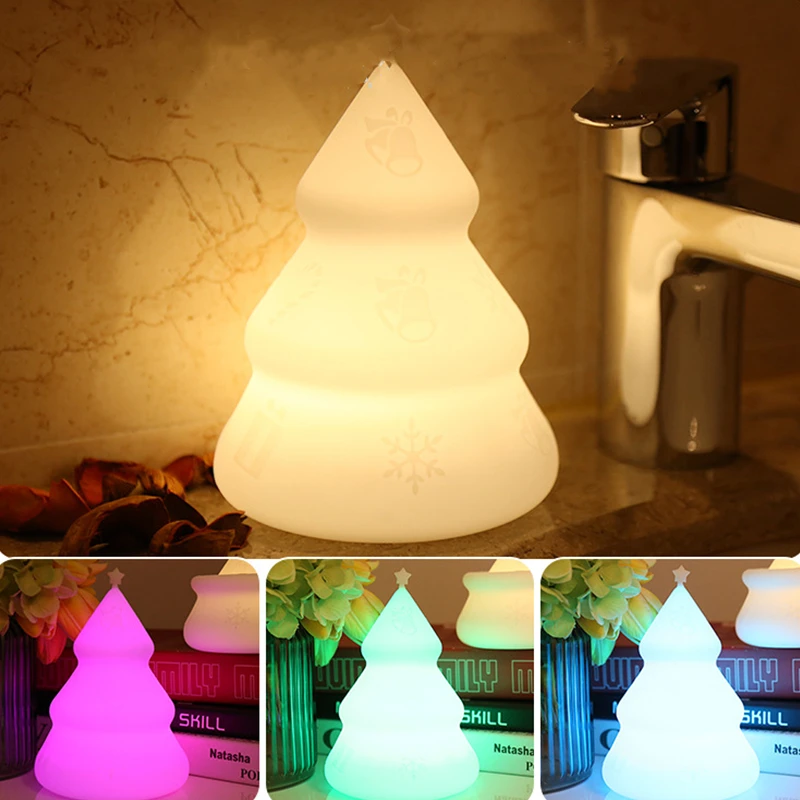 Colorful Christmas Tree Night Lamp 7-color Pat Touch Color-changing Eye Protection Bedroom Bedside Nightlight Gift Children