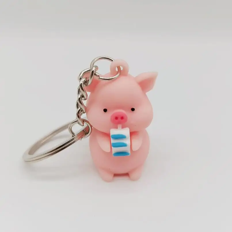 New Kid Cartoon Raincoat Pig Doll Metal Keychain Pink Yellow Blue Trinket Girl Boy Pendant Bag Car Key Ring Jewelry Lanyard Gift