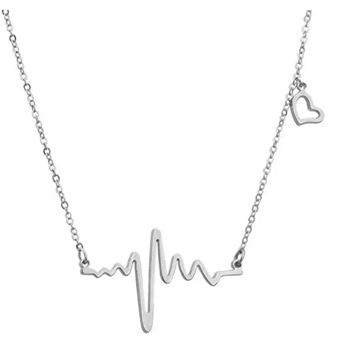 10pcs Lot silver stainless steel Heartbeat EKG Necklace for Women Cardiogram Pendant for Nurses Doctors Medical Student